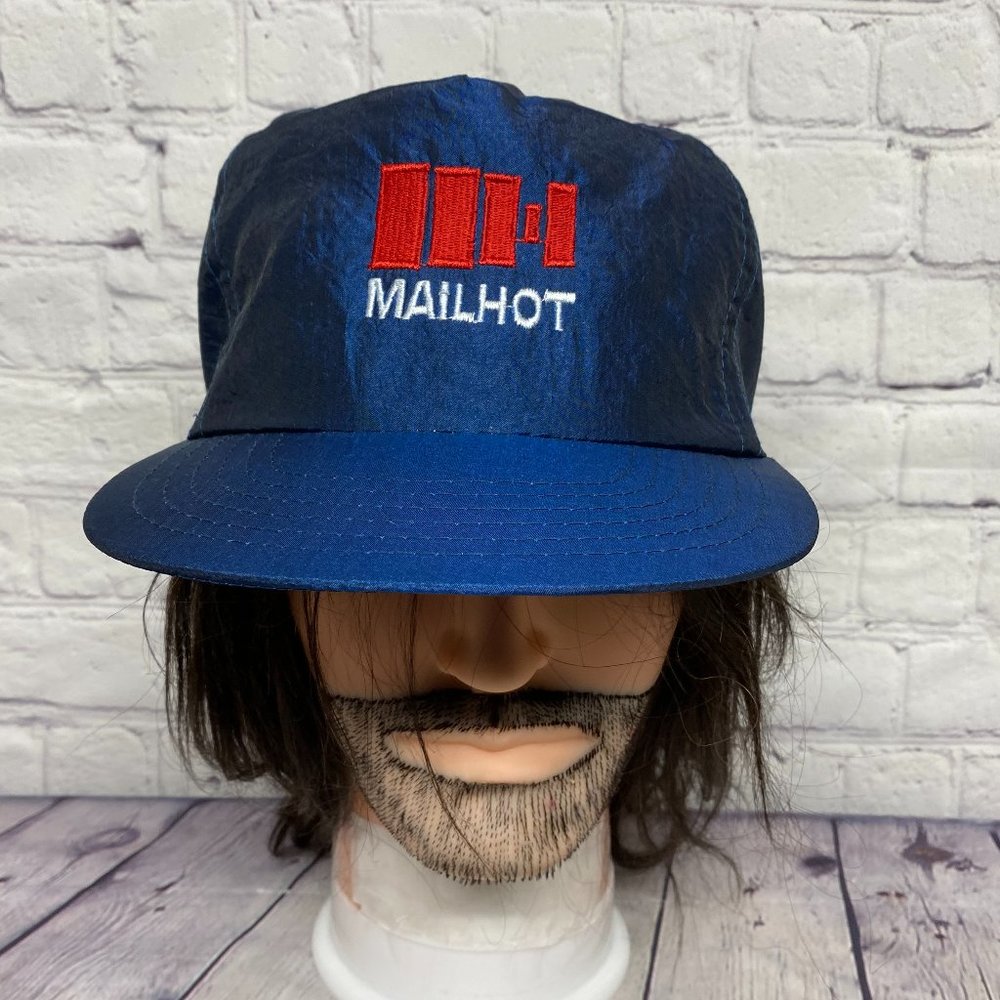 Vintage Nylon Hat Cap Snapback Navy Blue MAILHOT Embroidered Logo Lightweight